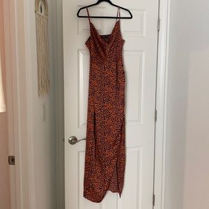 Nasty Gal orange and blue animal print silk dress